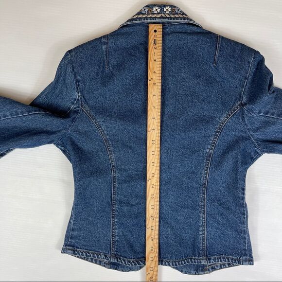 Vintage Signature Gordon & James Blue Denim Blazer Embroidered Lapels Women's M - Picture 7 of 9